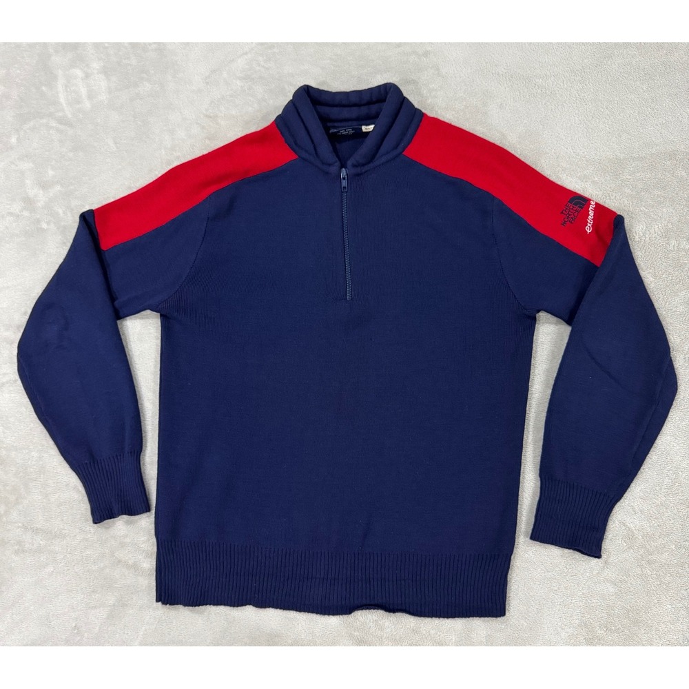 Vintage The North Face Extreme Quarter Zip Knit Sweater Navy Red Mens M